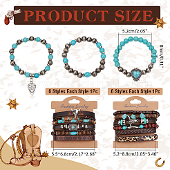 Ensemble de 3 bracelet extensible et 3 bracelets à breloques en turquoise synthétique&nbsp;BJEW-WR0001-09
