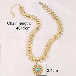 Женские ожерелья с подвеской в виде цветка из нержавеющей стали 304 с синтетической бирюзой&nbsp;FS-WGCCFBF-02