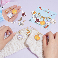 Плоские круглые из сплава эмали с подвеской в виде собаки с замком маркеры петель HJEW-AB00002