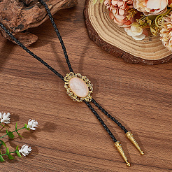 Collar de lazo de cuero sintético con cuarzo rosa natural&nbsp;NJEW-WH20010-02D