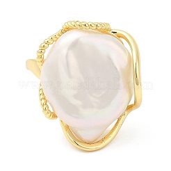 Открытое кольцо-манжета с натуральным жемчугом RJEW-M150-06G