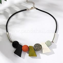 Ожерелья-нагрудники в стиле бохо с подвеской из дерева в форме трапеции и круглой формы с черным вощеным шнуром для женщин FS-WG1625A-02
