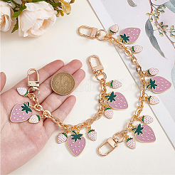 2 Stück Legierung Emaille rosa und Pflaume Erdbeere Charme Kabel Kette Tasche dekorative Ketten&nbsp;HJEW-BBC0001-30
