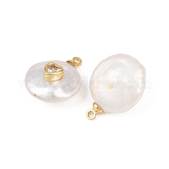 Подвески из латуни с микропаве из кубического циркония и натуральным жемчугом&nbsp;KK-Z146-07A-02