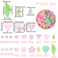 DIYの葉っぱと花のパーツキット  アクリルパーツなど、  ガラス＆アクリルビーズ  ピンク  11.5x10.5x10mm  穴：1.6mm&nbsp;DIY-PA0001-64D