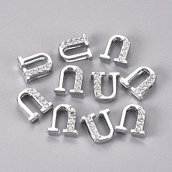 合金スライドチャーム  クリスタルラインストーン付き  文字L  プラチナ  文字.u  U：12x11x4.5mm  穴：2x8mm&nbsp;LS-PALLOY-WH0066-21U