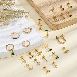 25 Stück Edelstahl Pavé-Ohrring-Set mit grünen und klaren Zirkonia-Knorpeln&nbsp;EJEW-PH0001-53