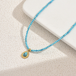 Нержавеющая сталь паве синтетическая бирюза капля кулон круглые бусины ожерелья для женщин ежедневные элегантные украшения YJ5982
