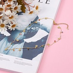 真鍮エナメルチャームネックレス  304ステンレススチールのロブスタークロウ留め金付き  花  カラフル  ゴールドカラー  16.34インチ（41.5cm）&nbsp;NJEW-JN03323