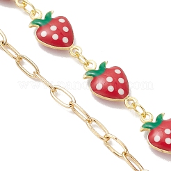 Изготовление браслета из цепочек с красной эмалью и звеньями в форме клубники из латуни.&nbsp;AJEW-JB01551