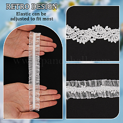 Эластичные свадебные подвязки из полиэстера с цветочным узором и кружевом AJEW-WH0470-01