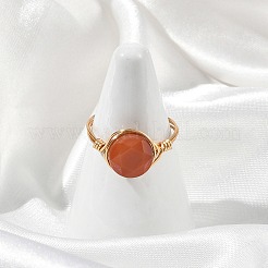 Fingerringe aus natürlichem Achat (gefärbt und erhitzt) und Kupferdraht&nbsp;RJEW-JR01075