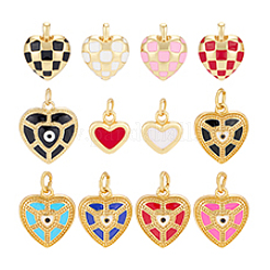12 шт. 12 подвески в форме сердца из латуни и эмали&nbsp;KK-PH0014-25