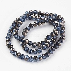 電気メッキ透明ガラスビーズ連売り  半黒メッキ  多面カット  ロンデル  マリンブルー  3.5x3mm  穴：0.4mm  約123~127個/連  13.7~14.1インチ（35~36cm）&nbsp;EGLA-A034-T3mm-P11