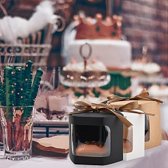 10 шт шестиугольные коробки для торта из крафт-бумаги с визуальным окном и лентой&nbsp;CON-YW0001-88A