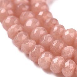染め天然マレーシアジェイド翡翠ロンデルビーズ連売り  多面カット  ライトコーラル  4x2~3mm  穴：1mm  約110~115個/連  14インチ&nbsp;X-G-E316-2x4mm-42
