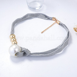 Colliers en cordon de tissu avec pendentif rond en perles d'imitation blanches et perles en plastique CCB pour femmes&nbsp;WGDA1DD-01