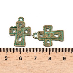 合金のチベット風チャーム  アンティークブロンズ＆グリーングリーン  クロス  22x15.5x1.5mm  穴：1.8mm&nbsp;FIND-I073-01L