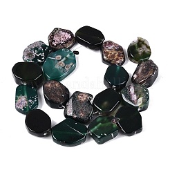 染め加工天然石瑪瑙ビーズ連売り  ナゲット  濃い緑  15~28x13~25x5~17mm  穴：1.2~1.8mm  約18個/連  13.39~14.96インチ（34~38cm）&nbsp;G-Q606-23E-03