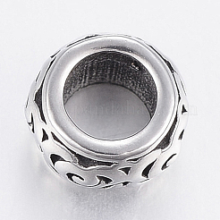 304ステンレススチールヨーロピアンビーズ  大穴ビーズ  ロンデル  アンティークシルバー  8x5mm  穴：4.5mm&nbsp;STAS-F150-097AS