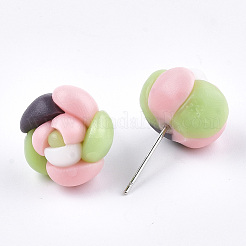 手作りポリマークレイのスタッドのピアス  スチールピンと  花  カラフル  15.5~17.5x16.5~17.5mm  ピン：0.7mm&nbsp;CLAY-S092-17