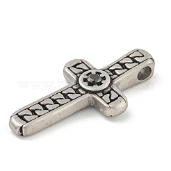 304ステンレスペンダント  ジェットラインストーン付き  クロスチャーム  ステンレス鋼色  33x17.5x5mm  穴：3mm&nbsp;STAS-F307-02P