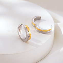 女性用ツートンカラー304ステンレススチール製ラインストーンフープピアス  本金メッキ&ステンレススチールカラー  20x5mm&nbsp;OJ2357-2