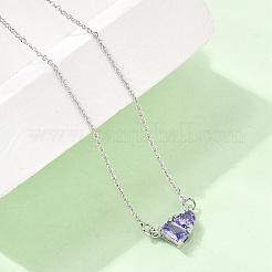 Colliers à maillons en laiton avec pendentif rectangulaire et cœur en zircon cubique pavé de zirconiums cubiques&nbsp;KK-CBAB173-04P-07