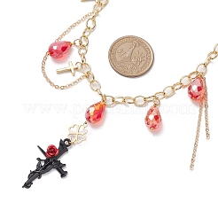 Colliers à pendentif en verre en forme de larme et en alliage croisé&nbsp;NJEW-JN04962