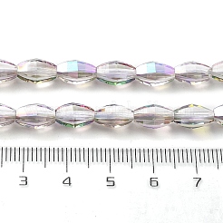 電気メッキ透明ガラスビーズ連売り  オーバル  半分虹メッキ  多面カット  クリアAB  9.5x5.5mm  穴：1.2mm  約43個/連  15.94''（40.5センチメートル）&nbsp;EGLA-M032-03A-HR03