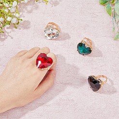 4шт. набор регулируемых колец в форме сердца из стекла 4 цветов RJEW-FI0001-11