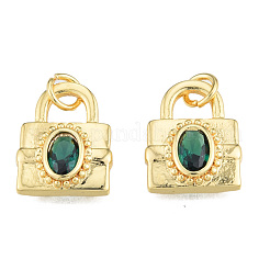 ガラスチャーム  丸カンと真鍮のパーツ  18KGP本金メッキ  ニッケルフリー  ロック  グリーン  15x12x3mm  穴：3mm&nbsp;KK-N233-427