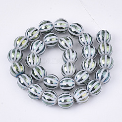 電気メッキガラスビーズセット  ストライプラウンド  士官候補生ブルー  10x9.5mm  穴：1.2mm  約30個/連  11.2インチ&nbsp;EGLA-S177-11B-04