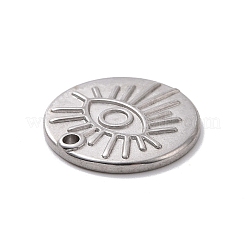 変色しない304ステンレススチールペンダント  目でフラットラウンド  ステンレス鋼色  15x1.5mm  穴：1mm&nbsp;STAS-E169-05P