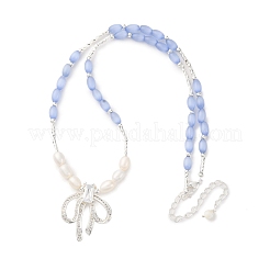 Ожерелья из натурального жемчуга и бусин кошачий глаз NJEW-Q023-01S