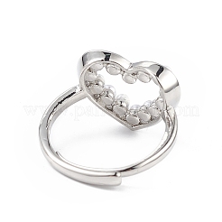 Anneau ajustable en forme de coeur évidé avec perle en plastique&nbsp;RJEW-L100-012P