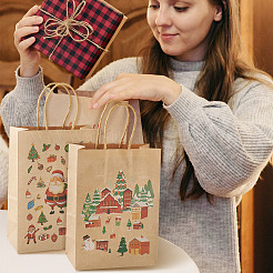 8 Stück 8 Stile Weihnachtsmotiv bedruckte Kraftpapiertüten mit Griffen&nbsp;ABAG-TA0001-59