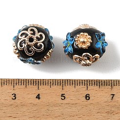 手作りポリマー粘土インドネシアビーズ  合金と樹脂を使用  花の丸  ライトゴールド  ブラック  16.5x17mm  穴：2mm&nbsp;PY-CBAAA14-11KCG-A01