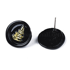 Плоские круглые серьги-гвоздики с парусником для женщин EJEW-N046-014-NR