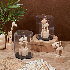 Шестиугольные пластиковые с акриловыми минифигурками витрины с черными основаниями&nbsp;ODIS-WH0079-052