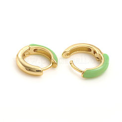 ブラスエナメルハギーフープピアス  リング  ゴールドカラー  グリーン  14x3.5mm  ピン：1mm&nbsp;EJEW-L234-81A-G