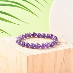 Эластичный браслет с круглым бусинами из натурального аметиста&nbsp;X-BJEW-F293-04A