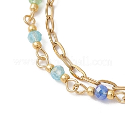 Mehrsträngige Armbänder aus Büroklammerkette aus Edelstahl 304 und Glasperlen für Damen&nbsp;BJEW-JB13557