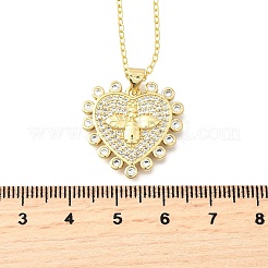 Женские ожерелья с подвеской в виде пчелы в форме сердца из латуни с микропаве из прозрачного кубического циркония&nbsp;NJEW-D311-01C-G