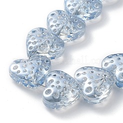 電気メッキ透明ガラスビーズ連売り  ハート  ライトスチールブルー  13x15mm  穴：1.2mm  約50個/連  25.59''（65センチメートル）&nbsp;EGLA-R114-02A-PL03