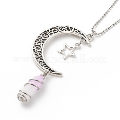 Balle de jade blanc violet naturel avec collier pendentif lune et étoile en alliage&nbsp;NJEW-JN03912-02