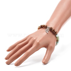 Bracelet extensible reiki pierre naturelle mélangée et perles de bois wengé&nbsp;BJEW-JB06896