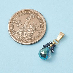 ガラスシードビーズペンダント  ガラスビーズと304ステンレススチールの留め具付き  ティアドロップ  ミッドナイトブルー  15x10mm  穴：6x3mm&nbsp;PALLOY-MZ00590-04