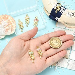 6本6色真鍮エナメルペンダント  クラゲチャーム  absプラスチックパール  丸カン付き  ラックめっき  18KGP本金メッキ  ミックスカラー  27x10.5x3mm  1pc /カラー&nbsp;KK-CJ0005-81