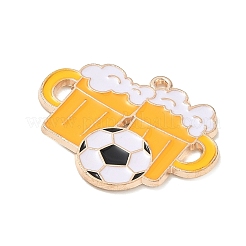 合金エナメルチャーム  ビールのお守り付きサッカー  ライトゴールド  23x28x1.5mm  穴：1.2mm&nbsp;AL-CBAD1A5-01C-KCG